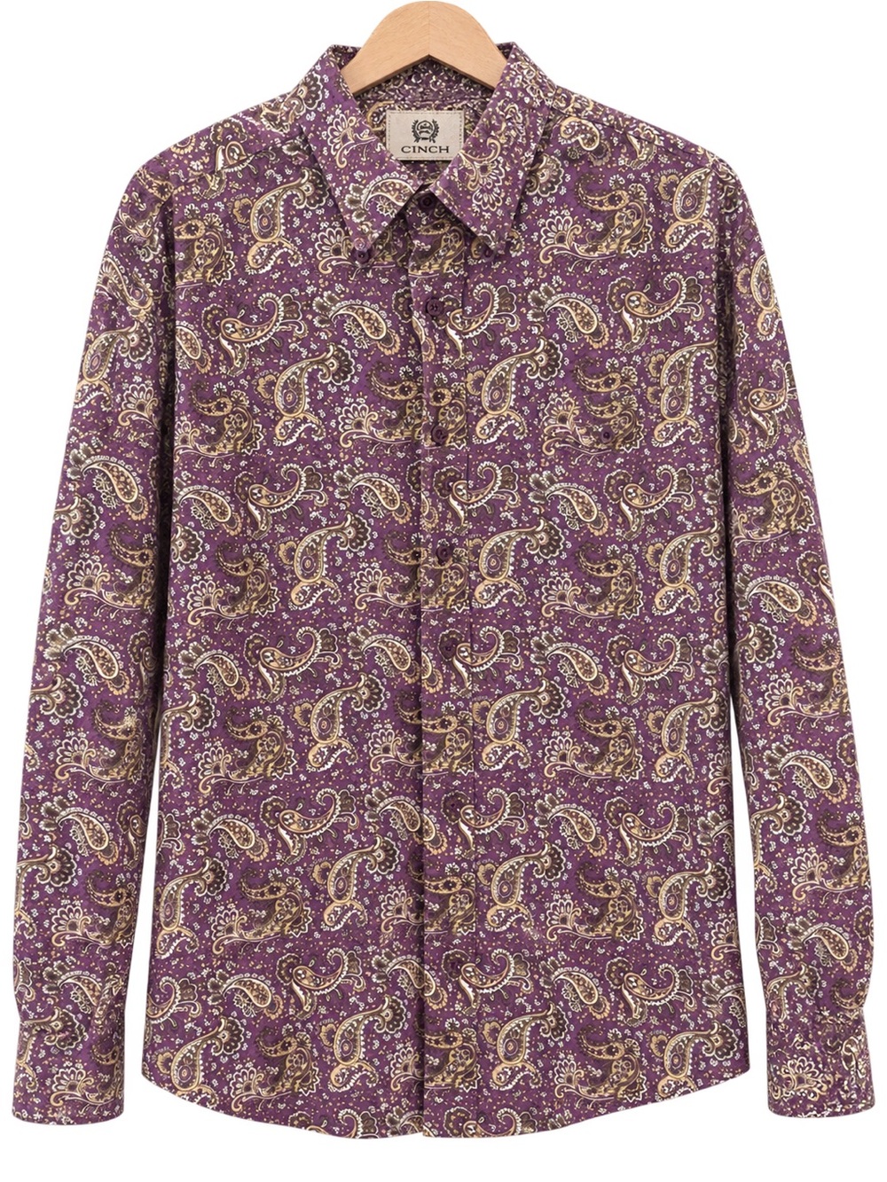 Cinch Purple & Cream Paisley Long-Sleeve Button-Down Shirt